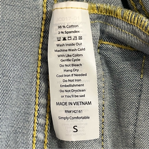 Lularoe Denim Jacket Womens Small Pink Roses Floral Longline Stretch Trucker - Picture 8 of 10